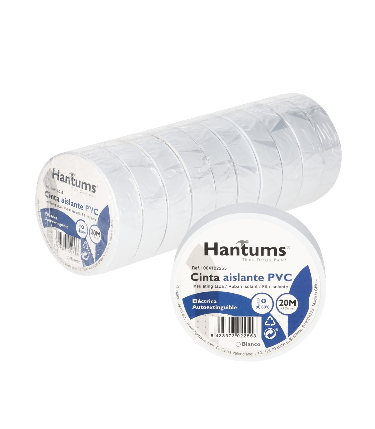 Cinta Aislante PVC 20m Blanca 19mm HANTUMS