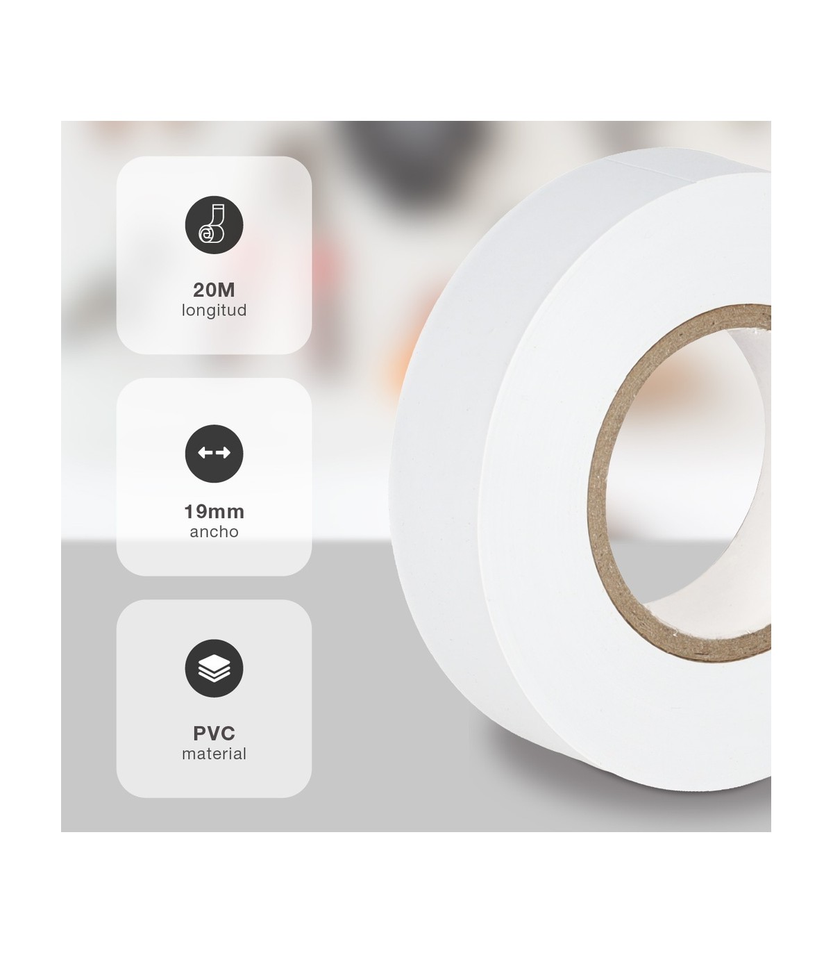 Cinta Aislante PVC 20m Blanca 19mm HANTUMS
