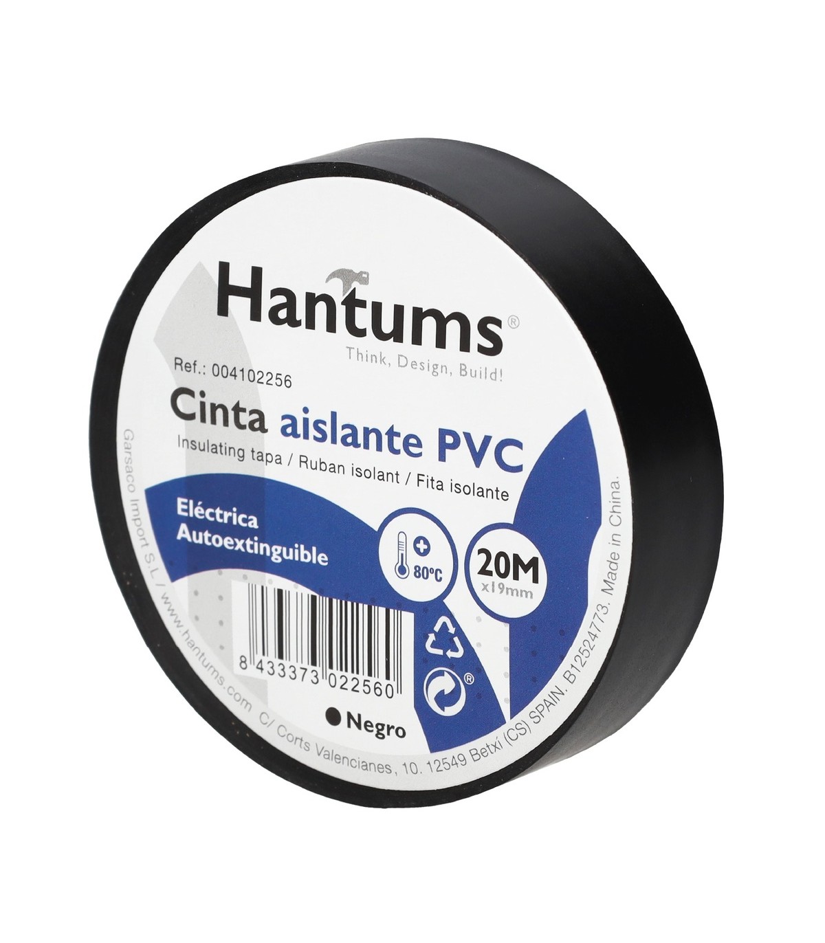 Cinta Aislante PVC 20m Negra 19mm HANTUMS