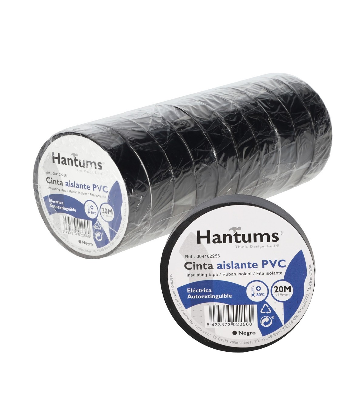 Cinta Aislante PVC 20m Negra 19mm HANTUMS