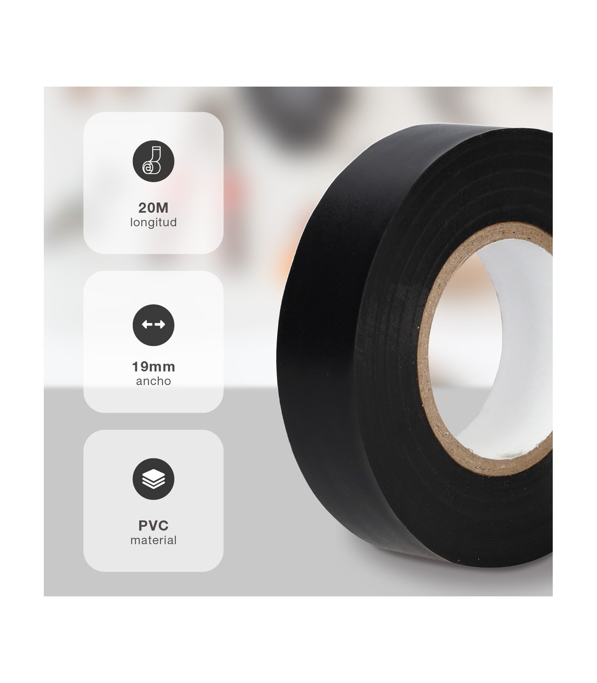 Cinta Aislante PVC 20m Negra 19mm HANTUMS