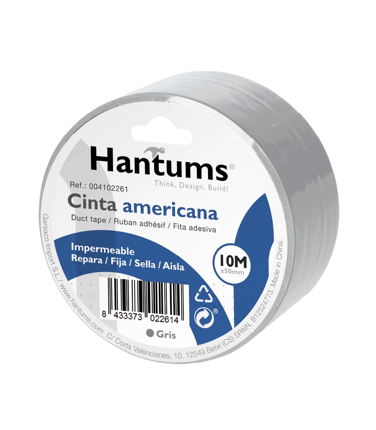 Cinta americana impermeable Gris 50mm 10 Metros