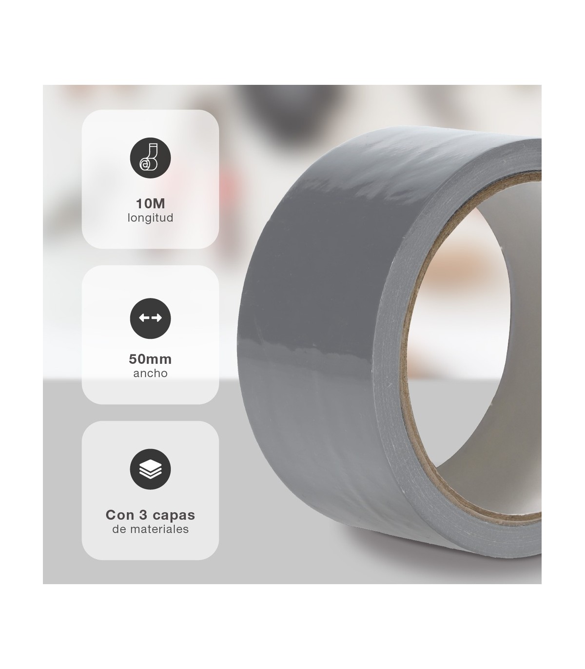 Cinta americana impermeable Gris 50mm 10 Metros