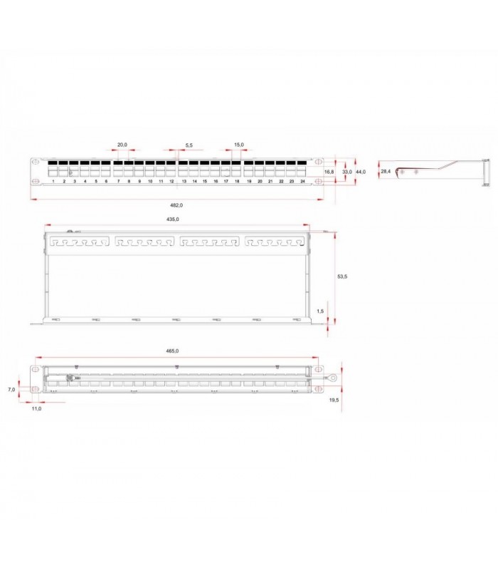 Panel Rack 19" Patch panel 24 puertos Keystone Negro NIMO