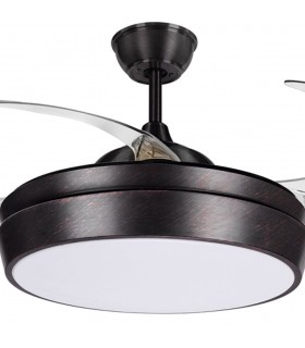 Ventilador LED SIMUN 36W 3.240Lm Marrón Rústico 4 Aspas transparentes plegables
