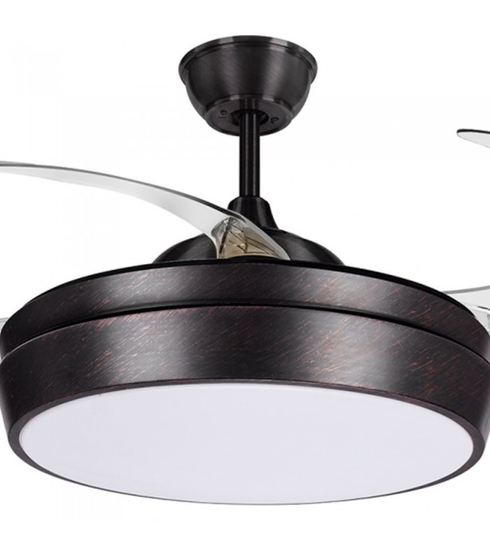 Ventilador LED SIMUN 36W 3.240Lm Marrón Rústico 4 Aspas transparentes plegables