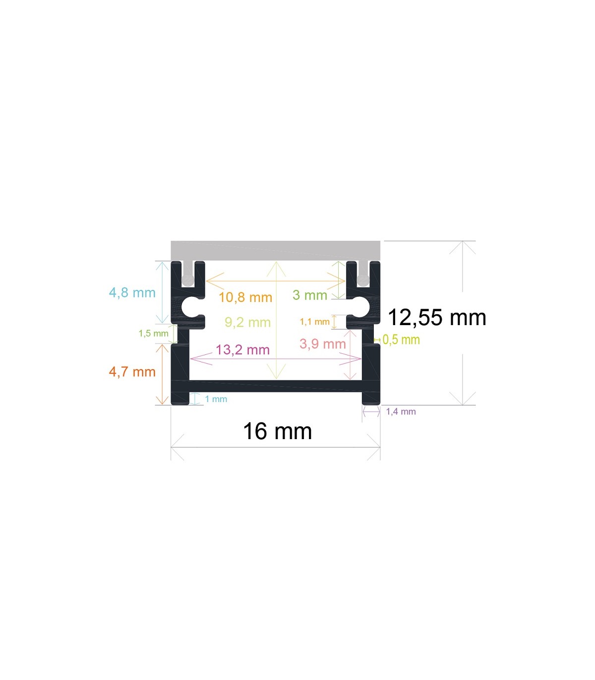 Perfil Aluminio FET Suelo Superficie/Empotrar -2 Metros-