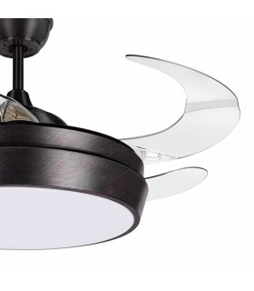 Ventilador LED SIMUN 36W 3.240Lm Marrón Rústico 4 Aspas transparentes plegables