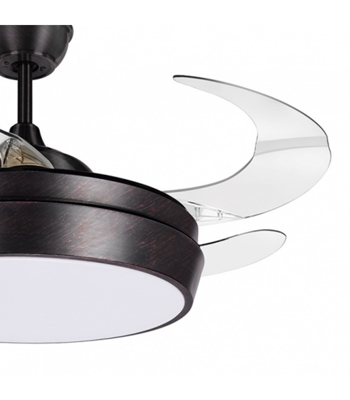 Ventilador LED SIMUN 36W 3.240Lm Marrón Rústico 4 Aspas transparentes plegables
