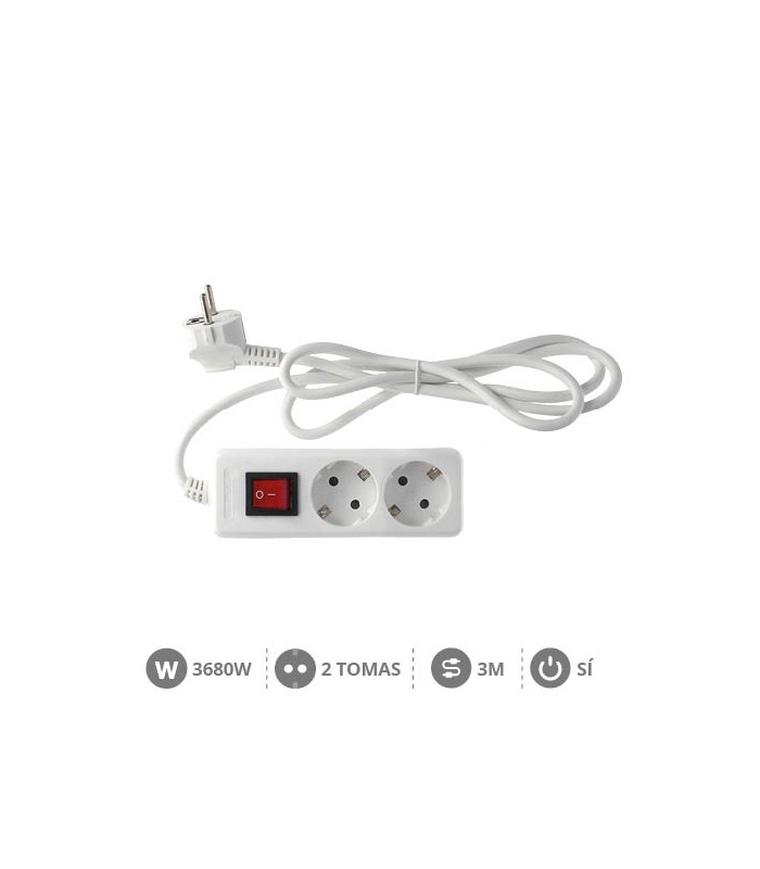 Base Múltiple 2T + Interruptor (3x1.5mm) 3m Blanca