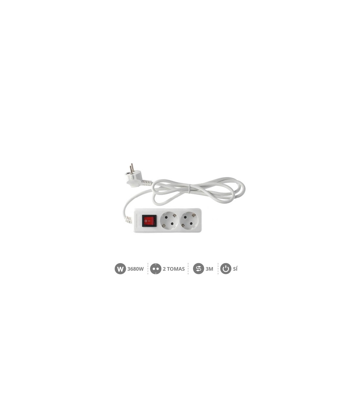 Base Múltiple 2T + Interruptor (3x1.5mm) 3m Blanca