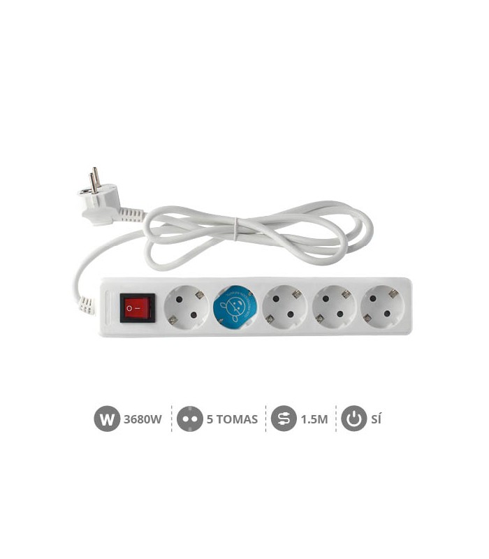 Base Múltiple 5T + Interruptor 3x1mm 1.5M Blanco