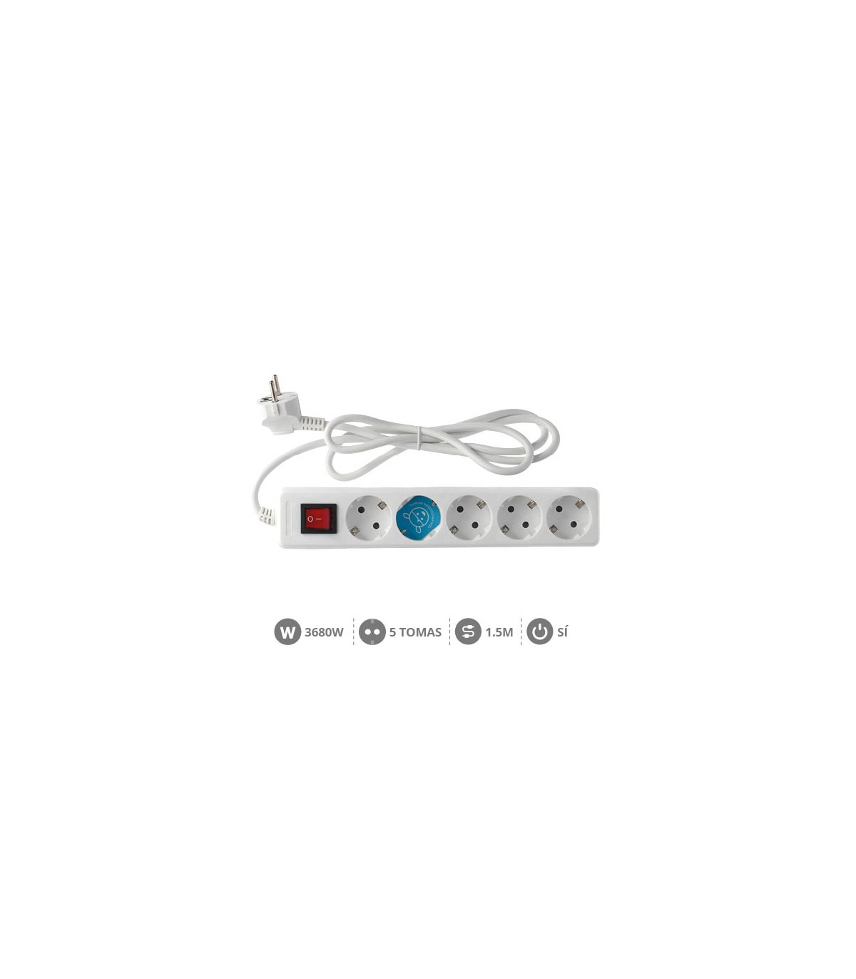 Base Múltiple 5T + Interruptor 3x1mm 1.5M Blanco