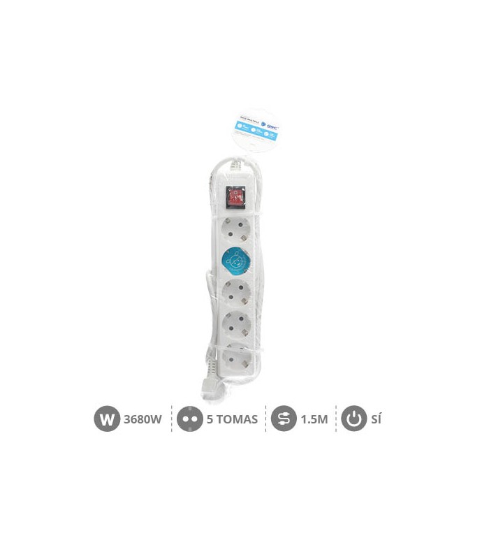 Base Múltiple 5T + Interruptor 3x1mm 1.5M Blanco