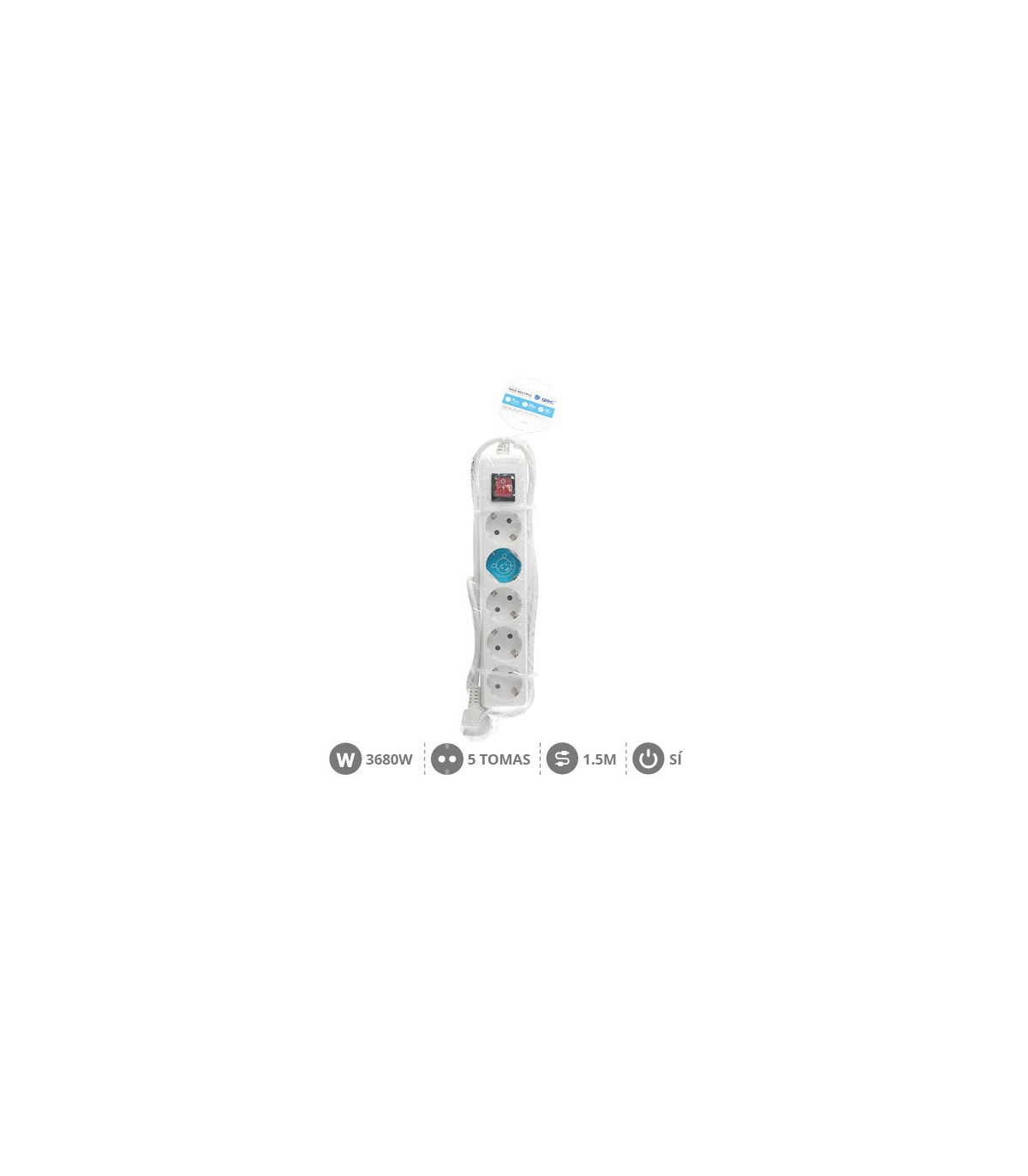 Base Múltiple 5T + Interruptor 3x1mm 1.5M Blanco