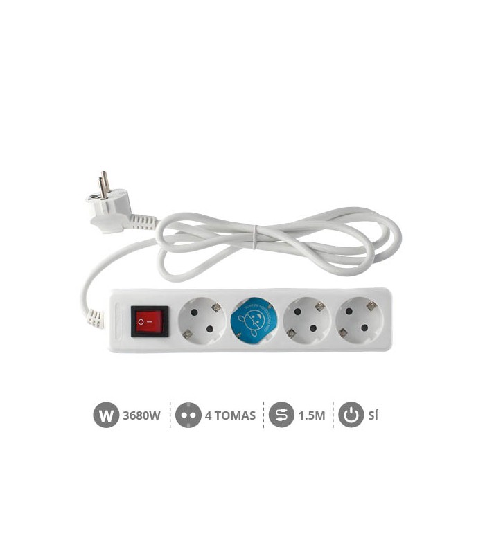 Base Múltiple 4T + Interruptor 3x1mm 1.5M Blanco