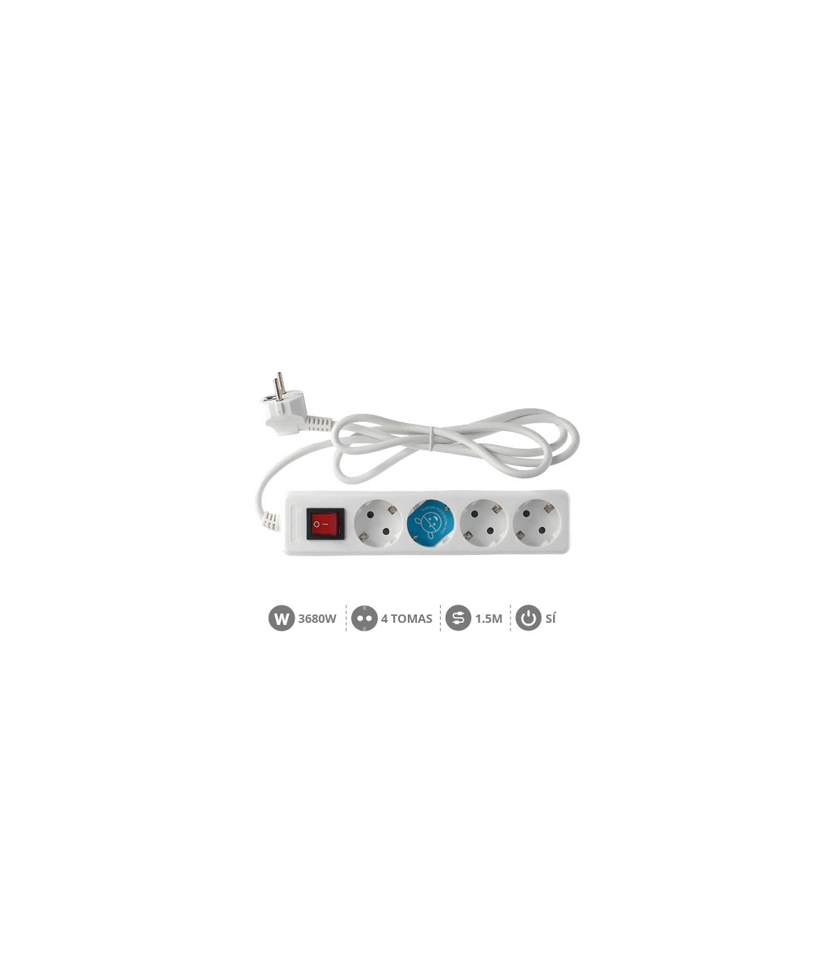 Base Múltiple 4T + Interruptor 3x1mm 1.5M Blanco