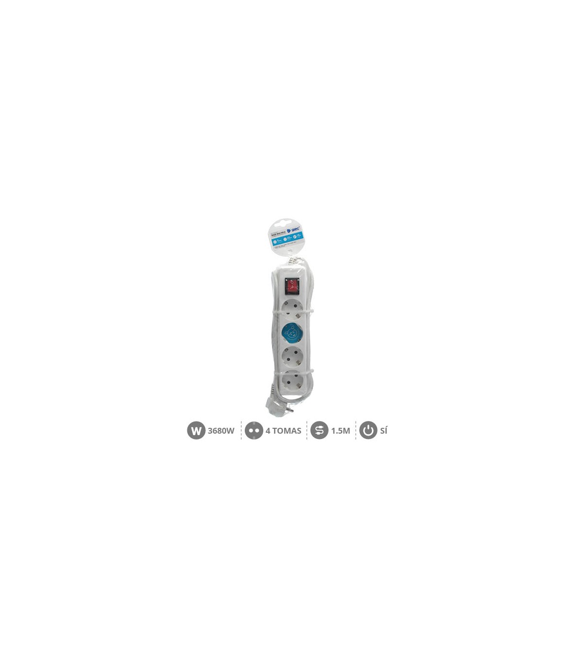 Base Múltiple 4T + Interruptor 3x1mm 1.5M Blanco