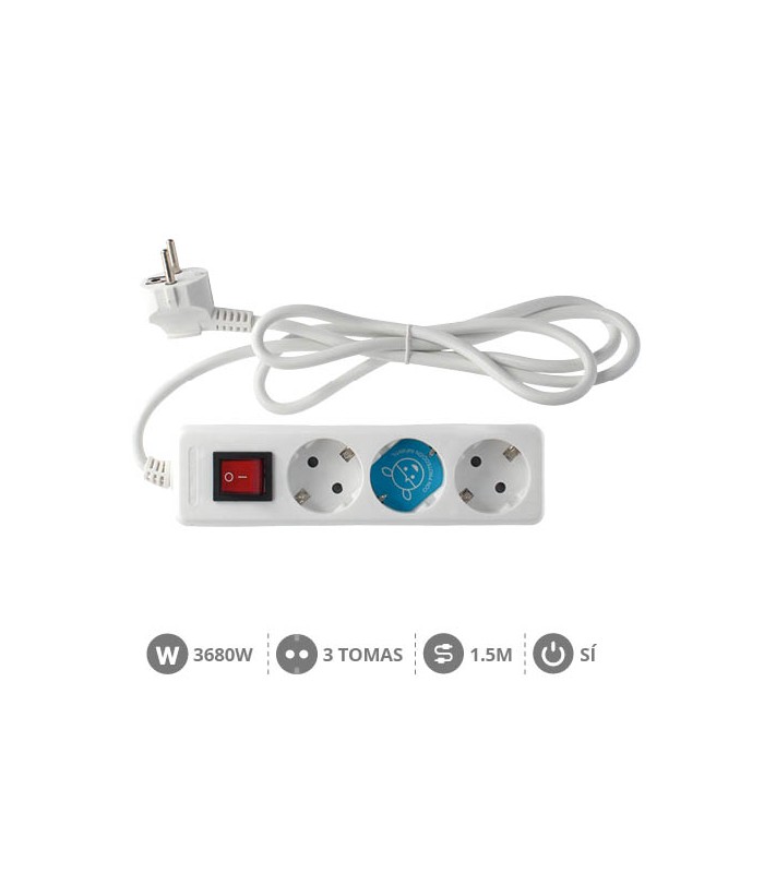 Base Múltiple 3T + Interruptor 3x1mm 1.5M Blanco