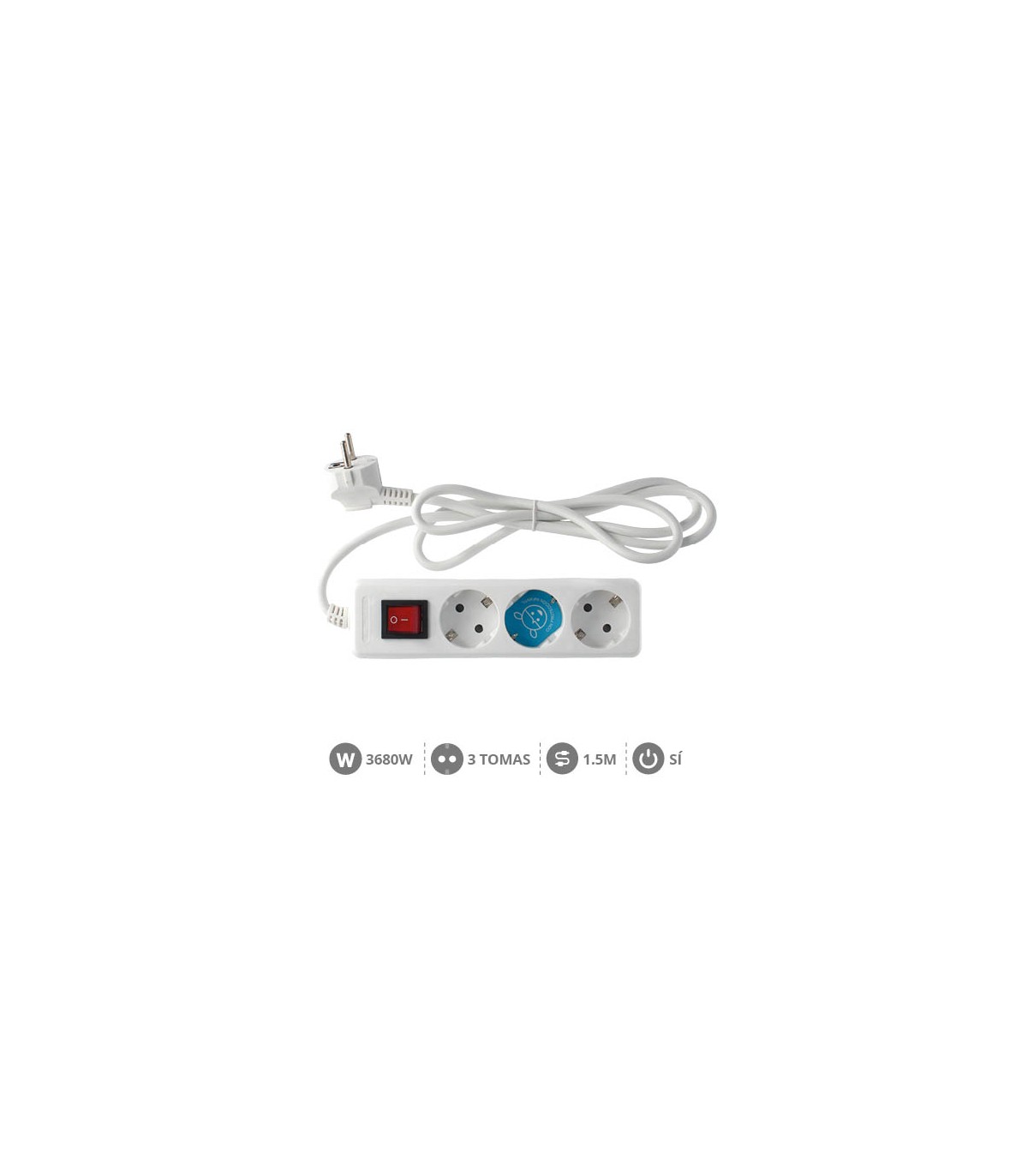 Base Múltiple 3T + Interruptor 3x1mm 1.5M Blanco