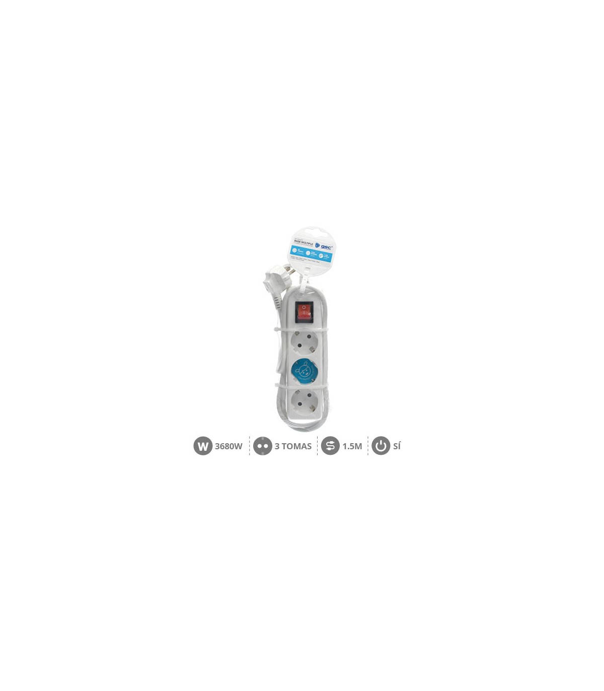 Base Múltiple 3T + Interruptor 3x1mm 1.5M Blanco