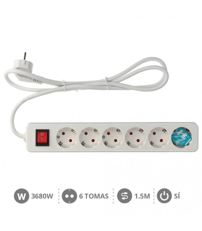Base Múltiple Mega 6T + Interruptor 3x1.5mm² 1.5m