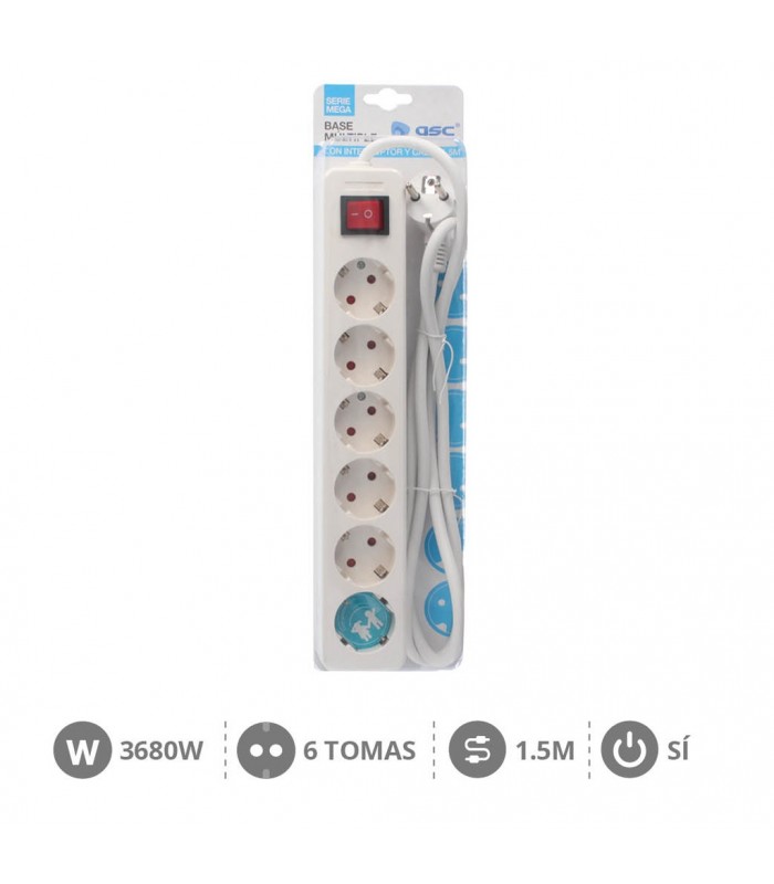 Base Múltiple Mega 6T + Interruptor 3x1.5mm² 1.5m