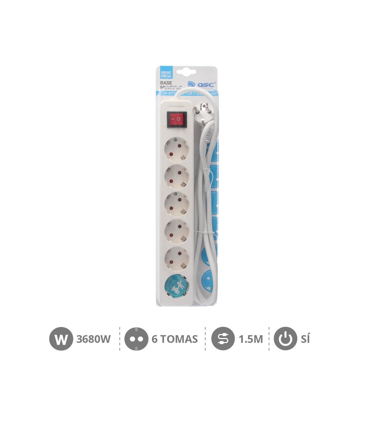 Base Múltiple Mega 6T + Interruptor 3x1.5mm² 1.5m