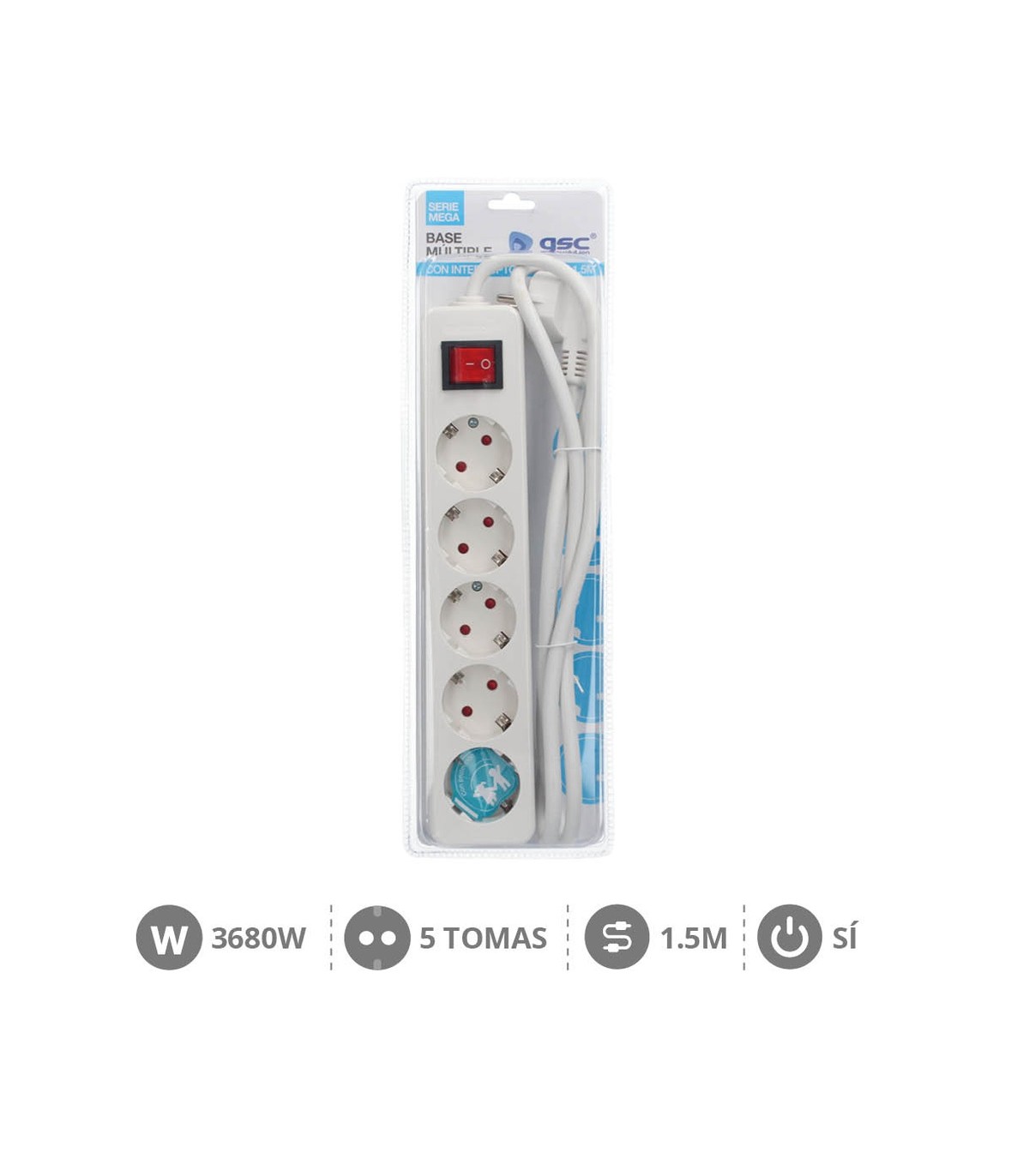 Base Múltiple Mega 5T + Interruptor 3x1.5mm² 1.5m