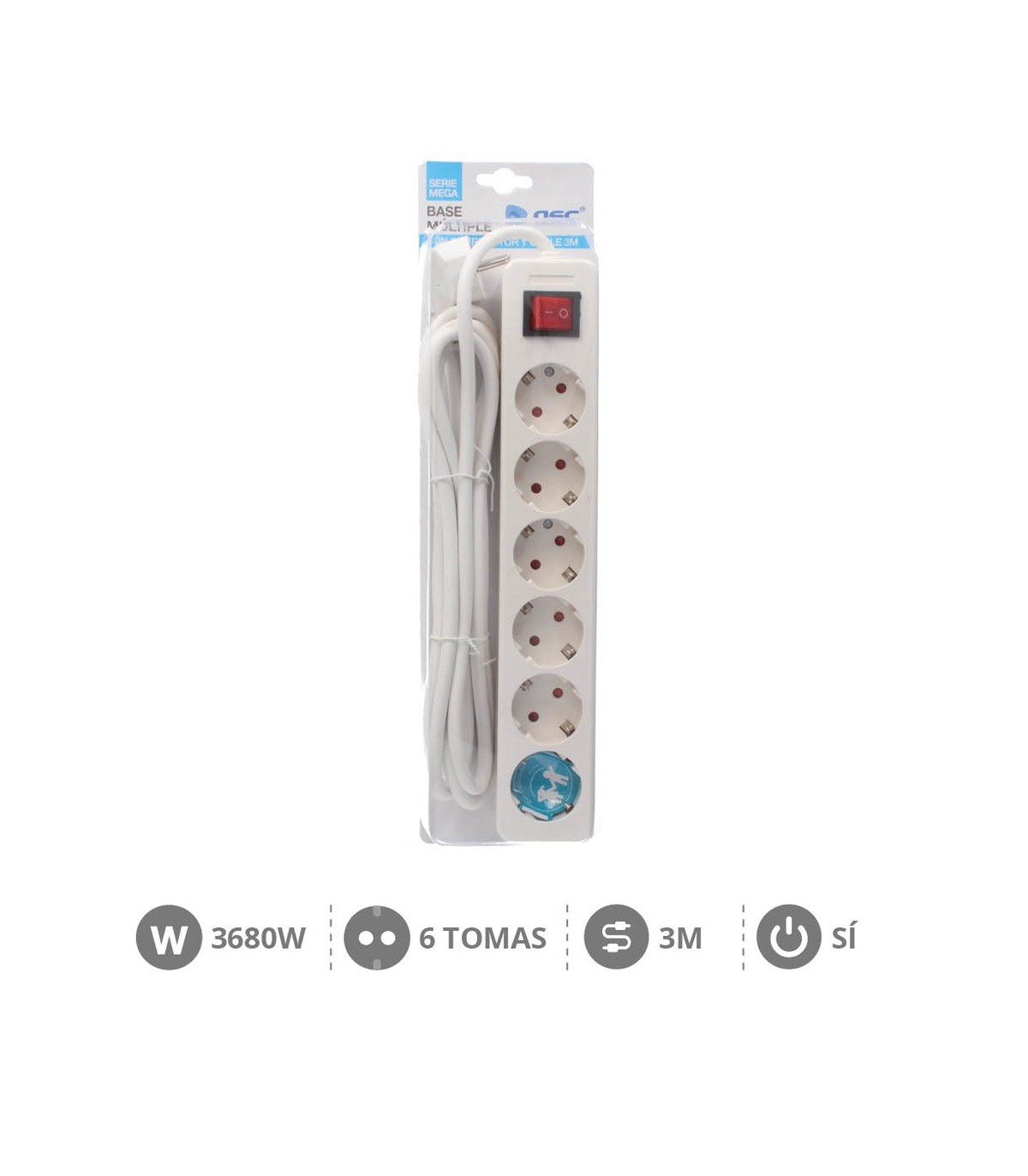 Base Múltiple Mega 6T + Interruptor 3x1.5mm² 3m