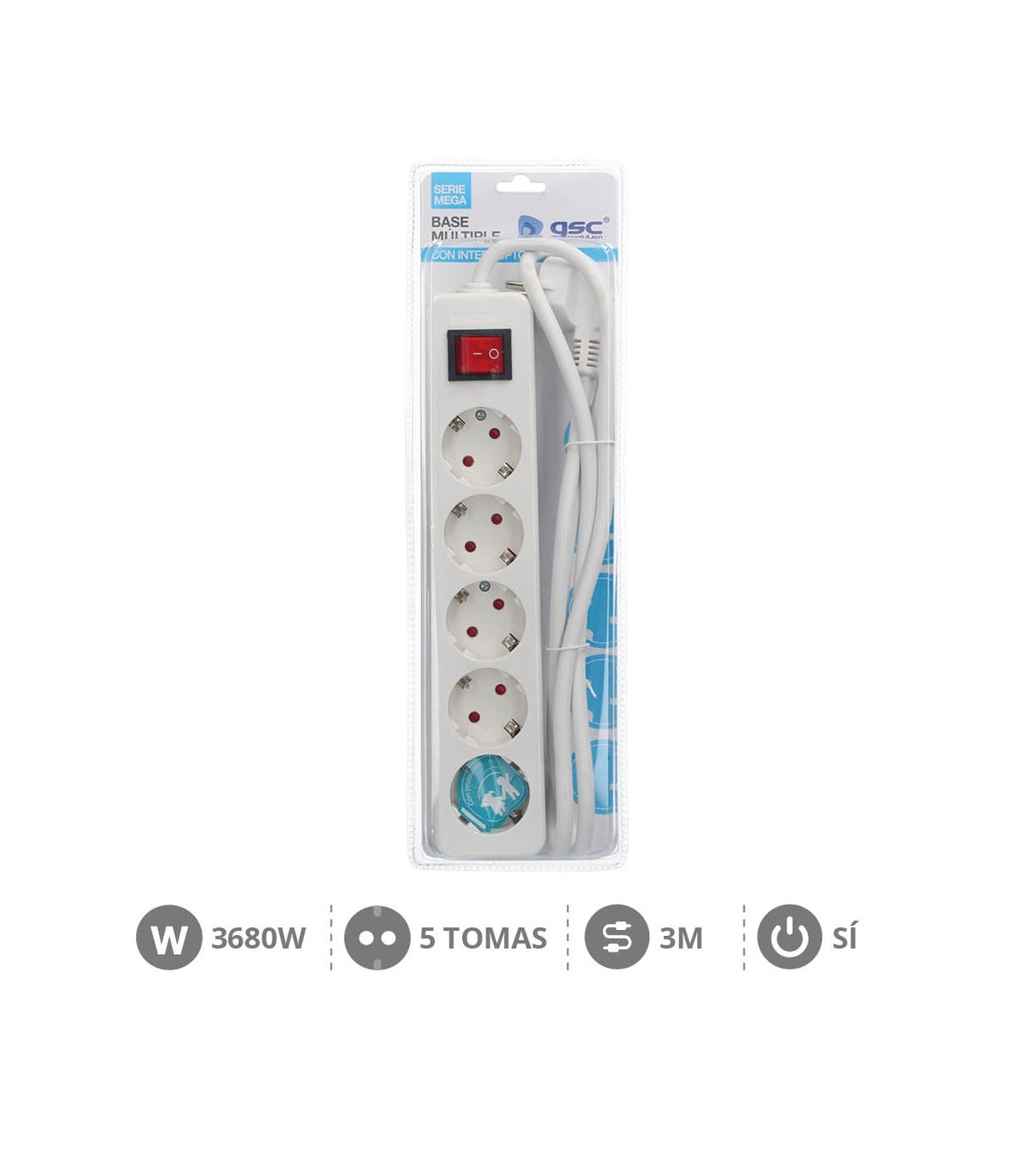 Base Múltiple Mega 5T + Interruptor 3x1.5mm² 3m