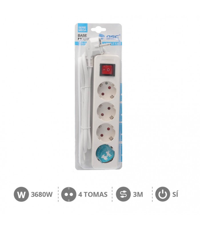 Base Múltiple Mega 4T + Interruptor 3x1.5mm 3m