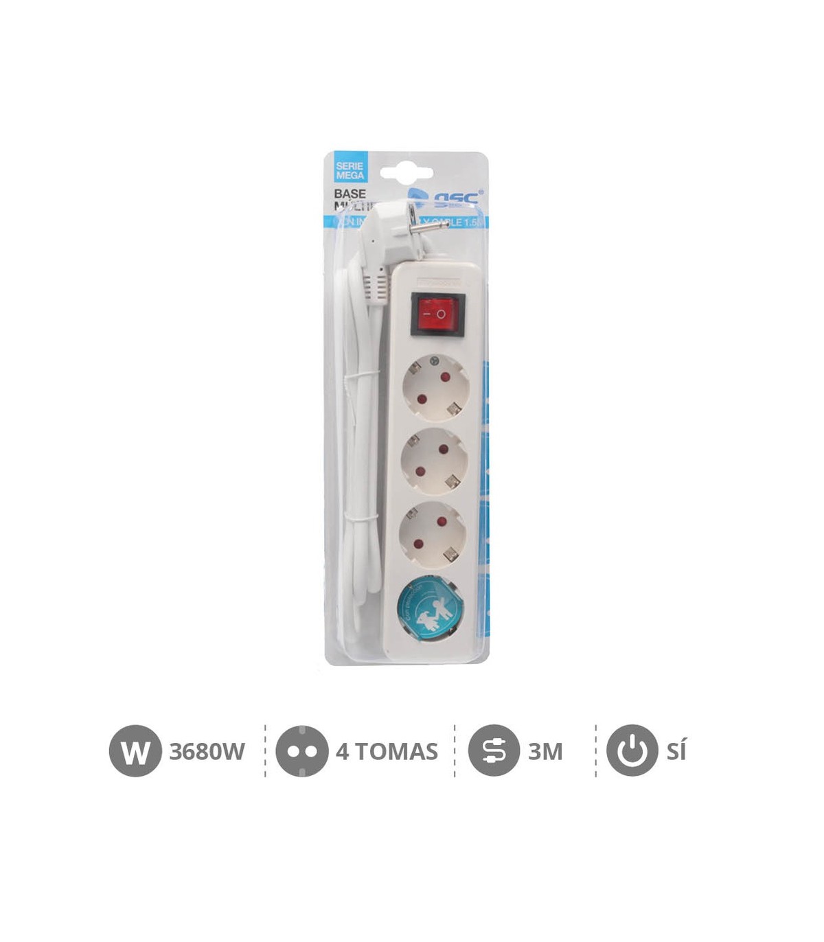 Base Múltiple Mega 4T + Interruptor 3x1.5mm 3m