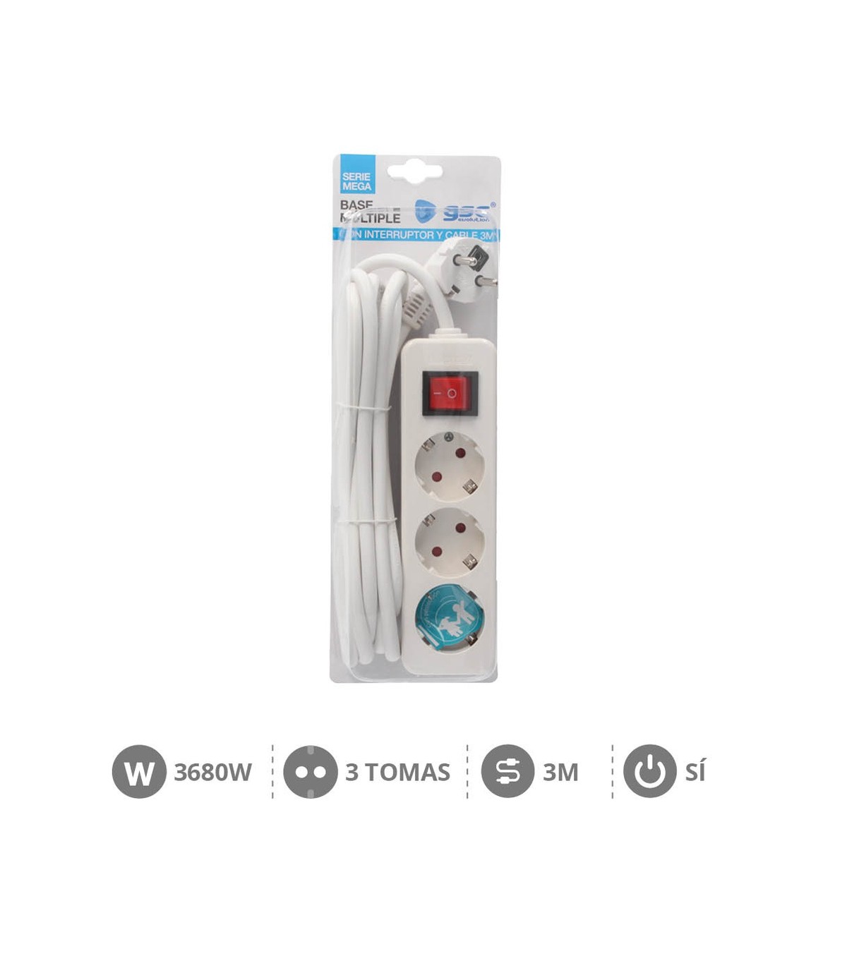 Base Múltiple Mega 3T + Interruptor 3x1.5mm 3 m