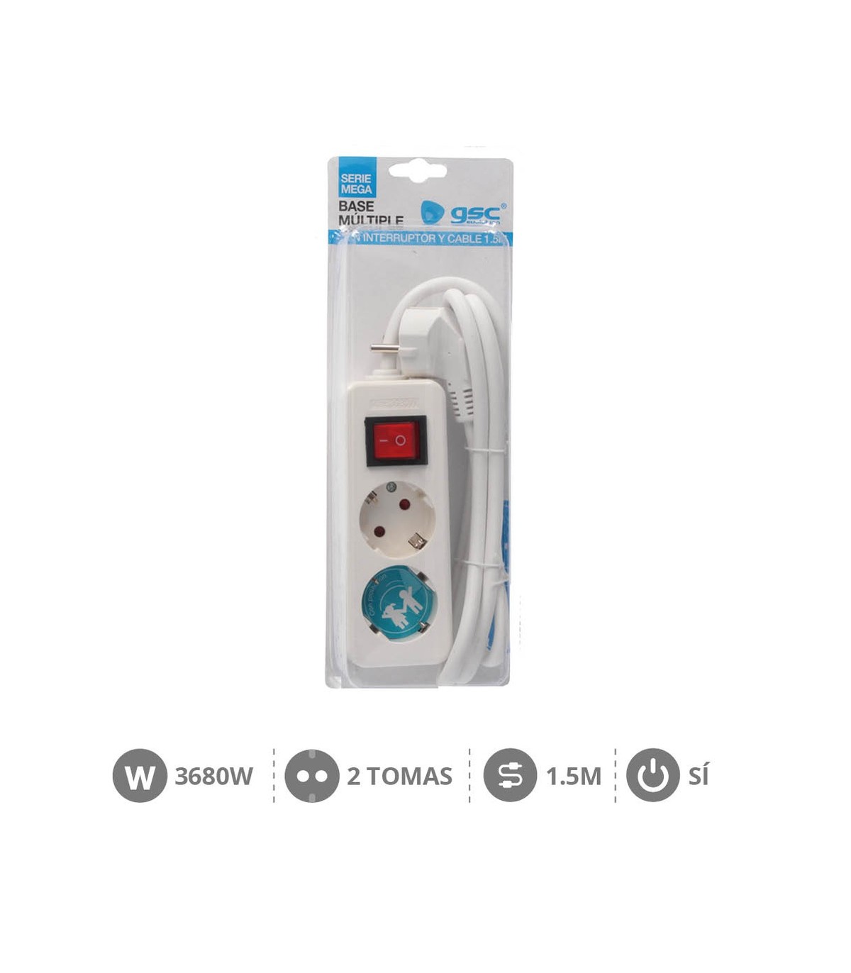 Base Múltiple Mega 2T + Interruptor 3x1.5 mm 1.5 metros
