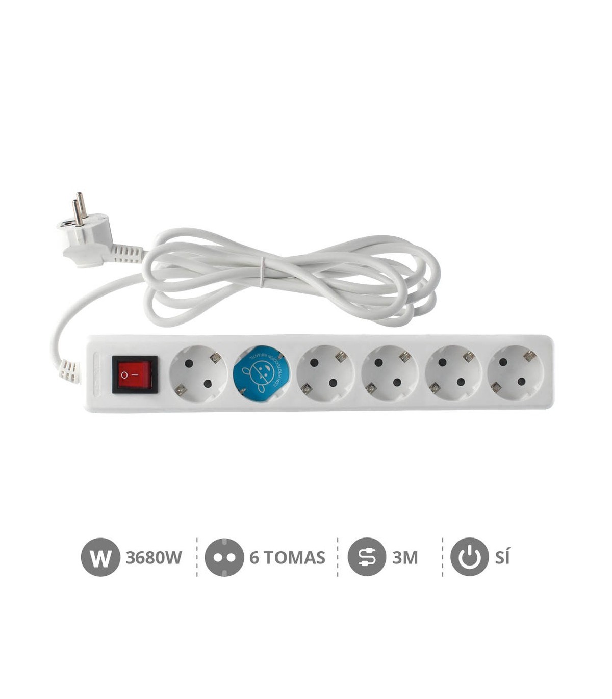 Base Múltiple 6T + Interruptor (3x1.5mm) 3m Blanca