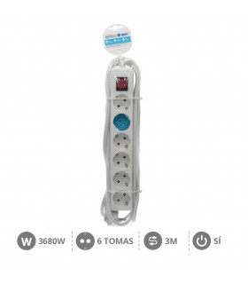 Base Múltiple 6T + Interruptor (3x1.5mm) 3m Blanca