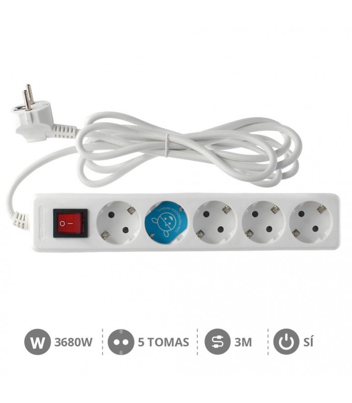 Base Múltiple 5T + Interruptor (3x1.5mm) 3m Blanca