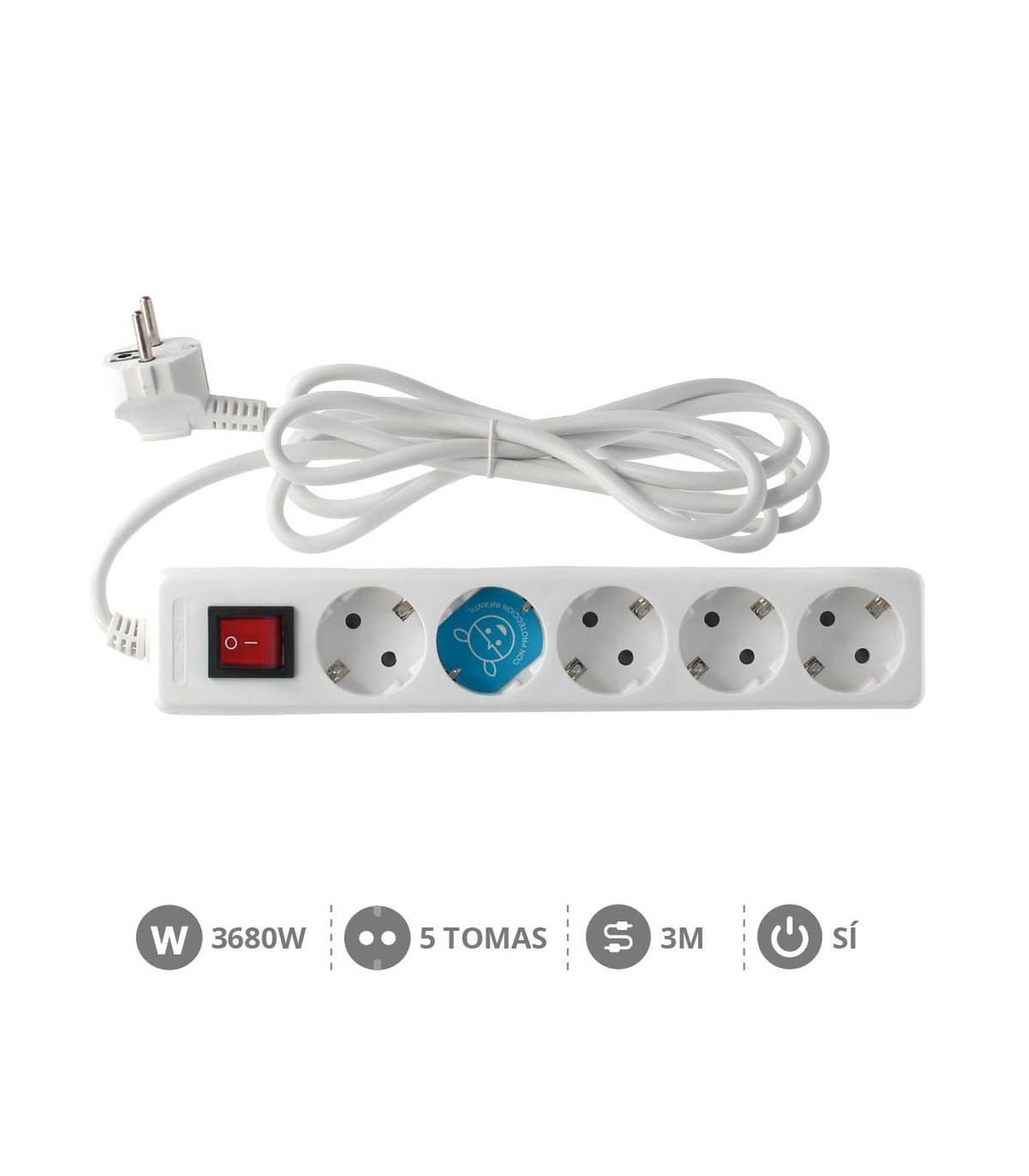 Base Múltiple 5T + Interruptor (3x1.5mm) 3m Blanca