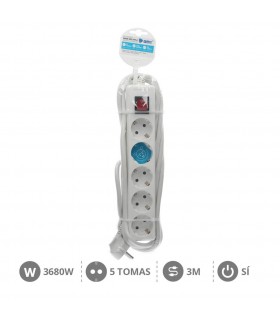 Base Múltiple 5T + Interruptor (3x1.5mm) 3m Blanca