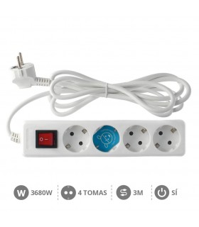 Base Múltiple 4T + Interruptor (3x1.5mm) 3m Blanca