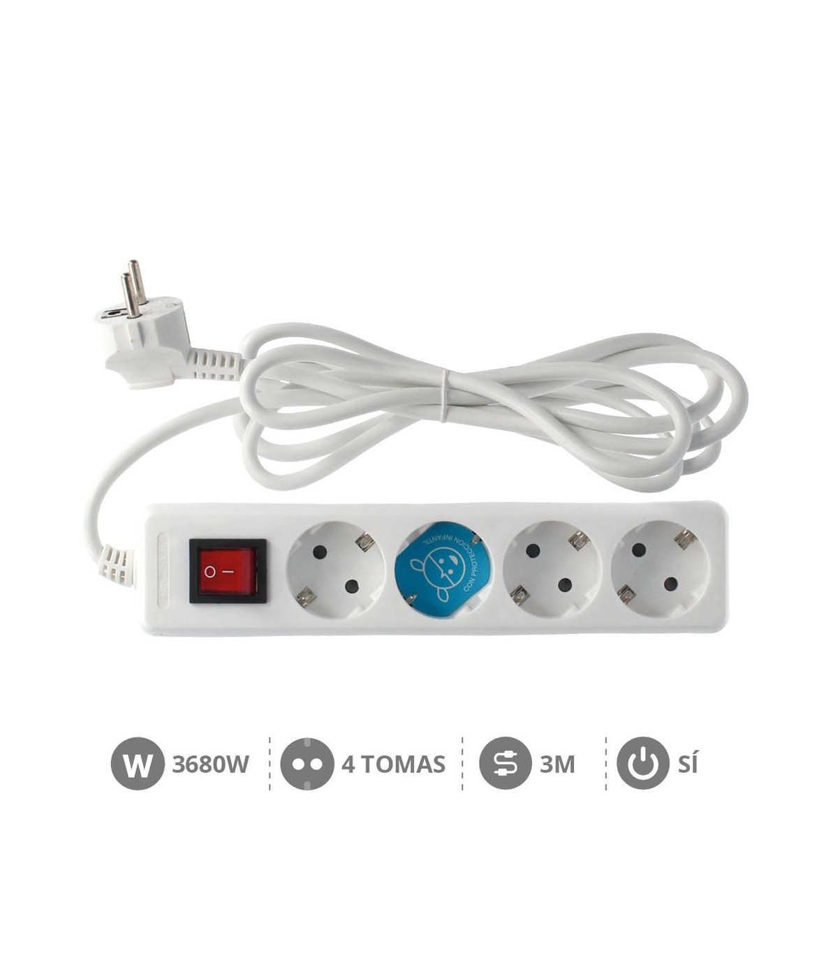 Base Múltiple 4T + Interruptor (3x1.5mm) 3m Blanca