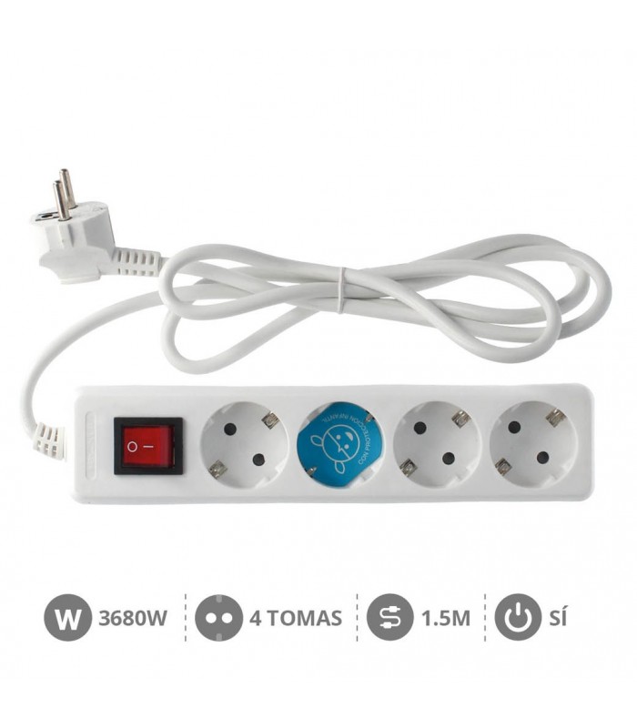 Base Múltiple 4T + Interruptor (3x1.5mm) 1,5m Blanca