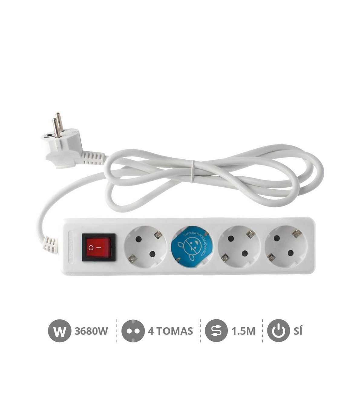 Base Múltiple 4T + Interruptor (3x1.5mm) 1,5m Blanca