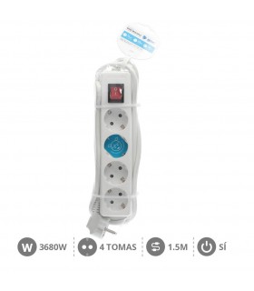 Base Múltiple 4T + Interruptor (3x1.5mm) 1,5m Blanca