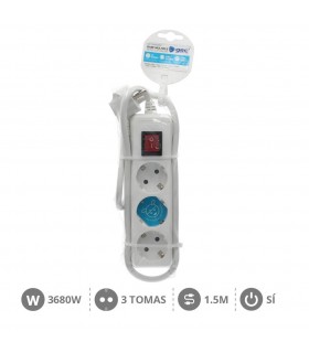 Base Múltiple 3T + Interruptor (3x1.5mm) 1,5m Blanca