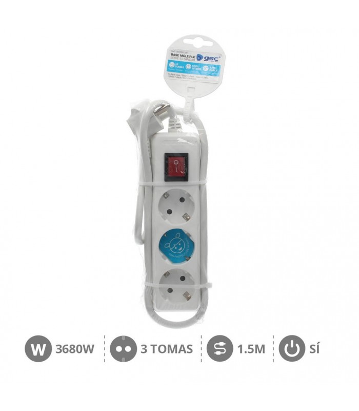 Base Múltiple 3T + Interruptor (3x1.5mm) 1,5m Blanca