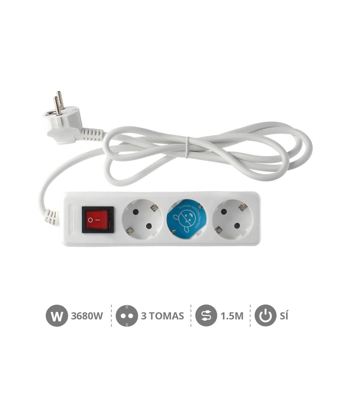 Base Múltiple 3T + Interruptor (3x1.5mm) 1,5m Blanca