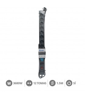 Base Múltiple 12T + Interruptor (3x1.5mm) 1,5m Negra