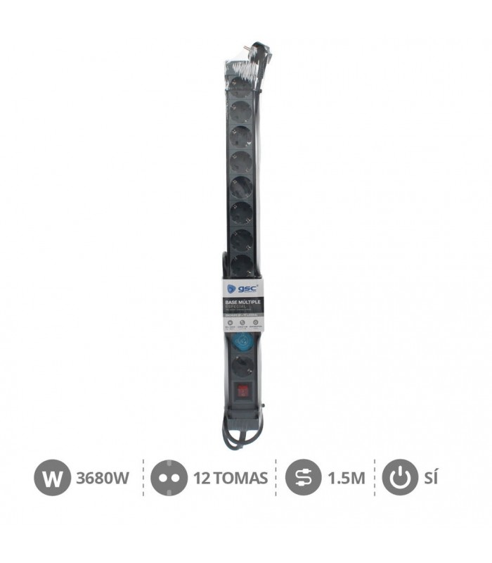 Base Múltiple 12T + Interruptor (3x1.5mm) 1,5m Negra